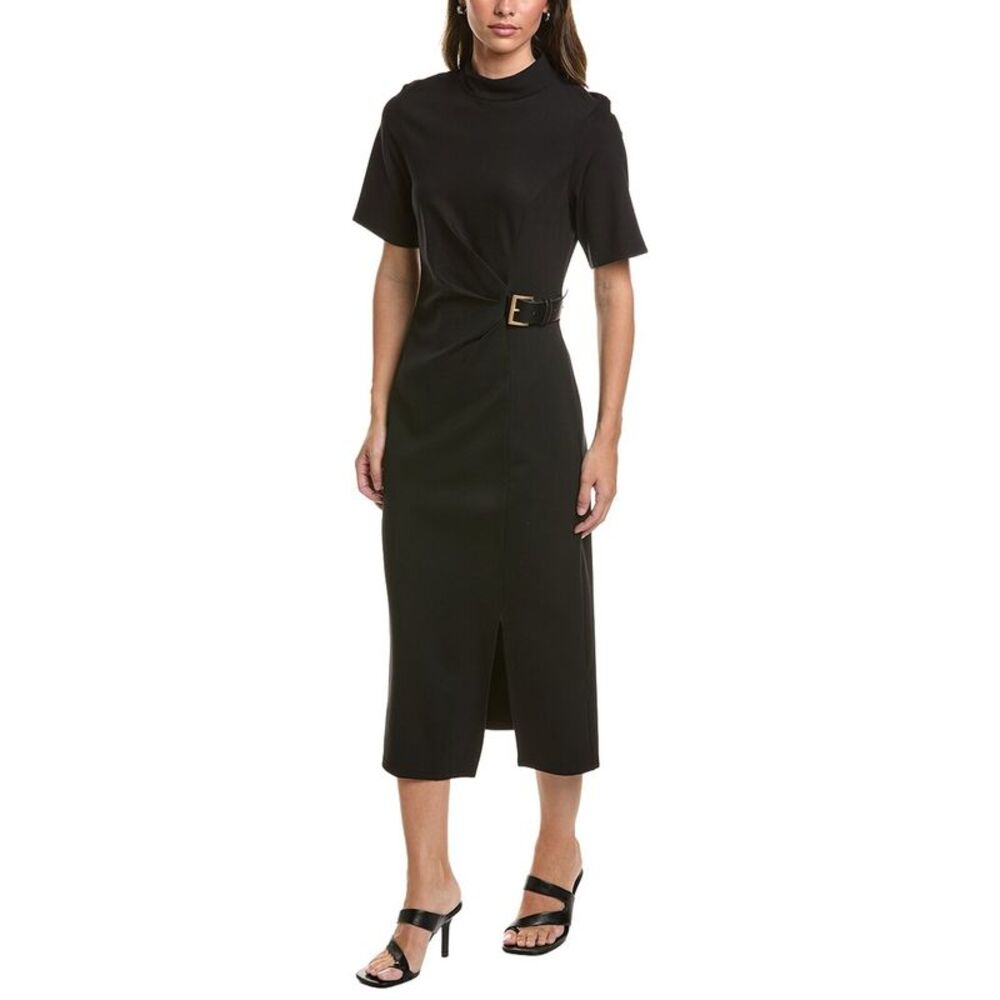Gracia Womens  High Neck Belt Buckle Detail Dress, Black